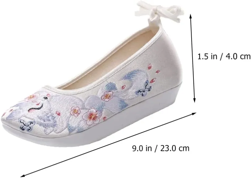 1 Pair Chinese Style Silk Shoes Hanfu Embroidered Shoes Women Shoes Ethnic Style Wedge Heel Hanfu Cloth Shoes Footwear (White 36)