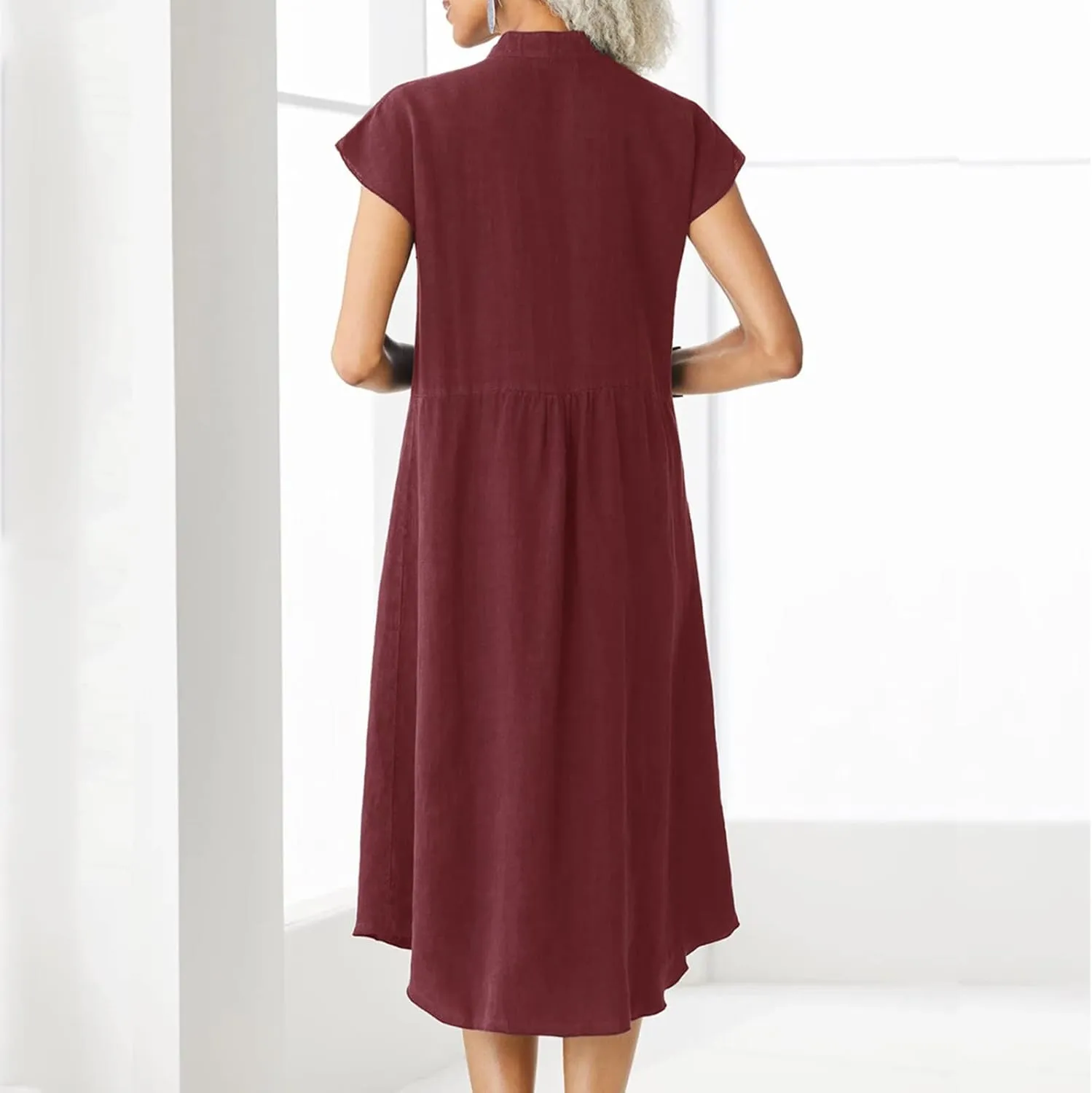 2025 Button Down Lapel Cotton Linen Dress Loose Fit Casual Beach Short Sleeve Shirt Dress for Daily Wear, Vacation