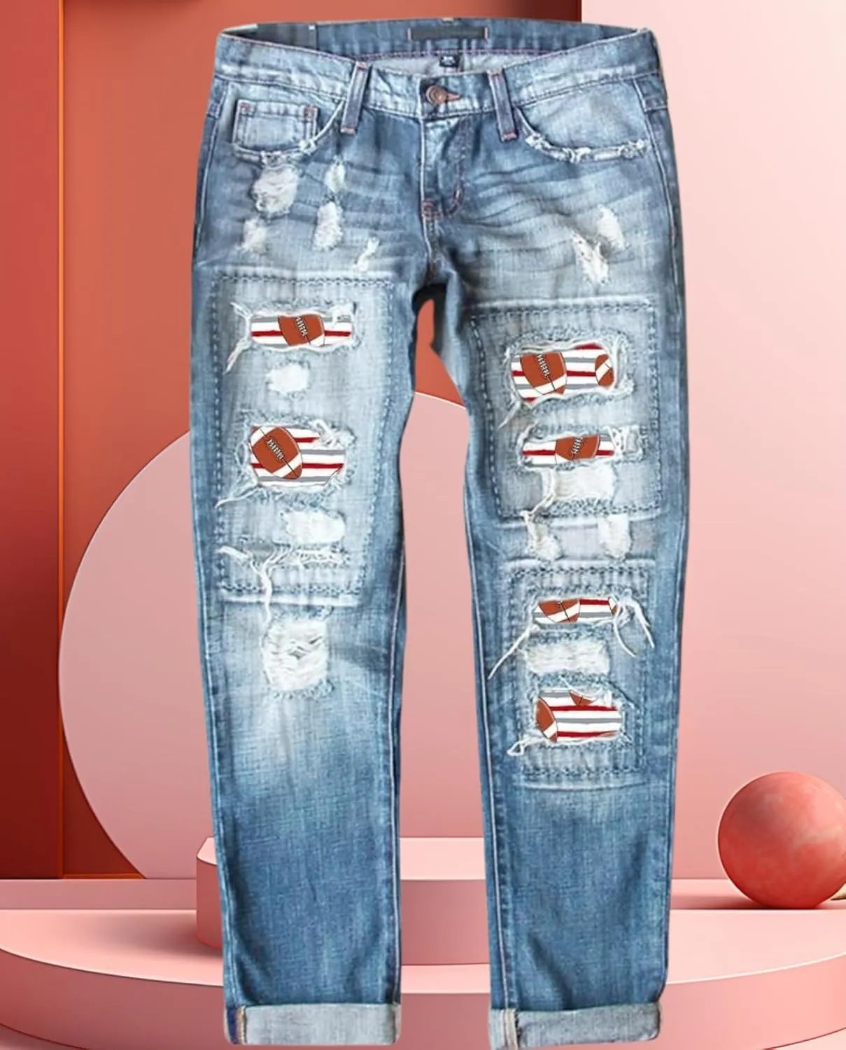 2025 New Women's Stretch Skinny Jeans Distressed Rips with Vintage Plaid Patches - Mid Rise Slimming Fit