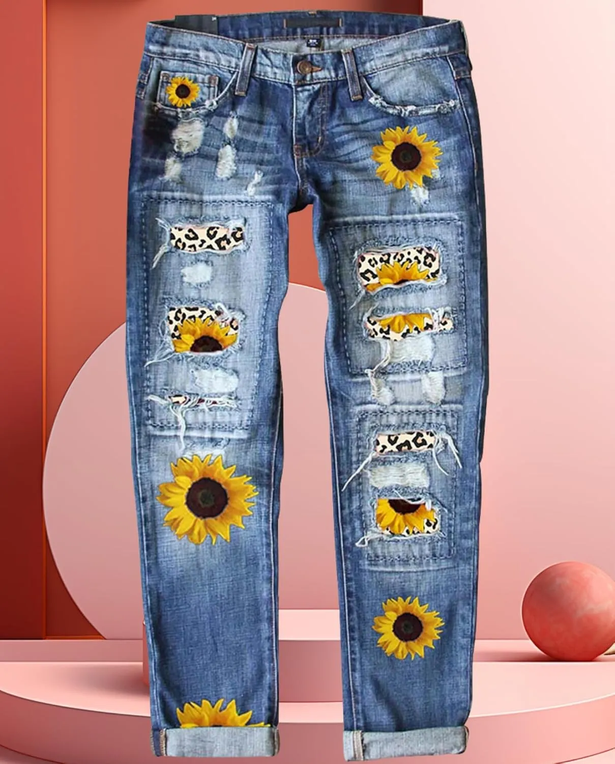2025 New Women's Stretch Skinny Jeans Distressed Rips with Vintage Plaid Patches - Mid Rise Slimming Fit