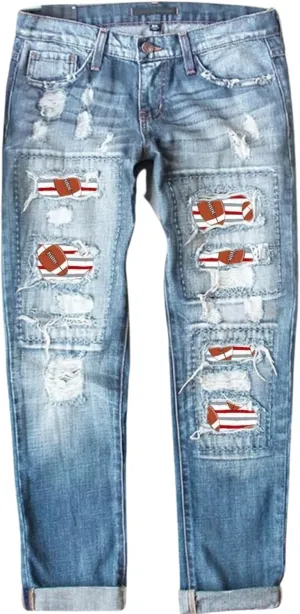 2025 New Women's Stretch Skinny Jeans Distressed Rips with Vintage Plaid Patches - Mid Rise Slimming Fit