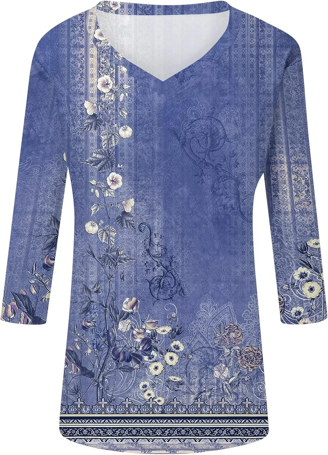 3/4 Sleeve Shirts for Women Cute Solid Floral Graphic V Neck Tunic Tees Blouses Casual Plus Size Basic Tops Pullover
