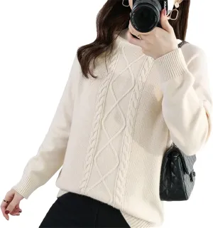 Adhdyuud Women Cashmere Turtleneck Sweater Fall Winter Loose Chunky Knitted Pullover Wool Oversized Sweater