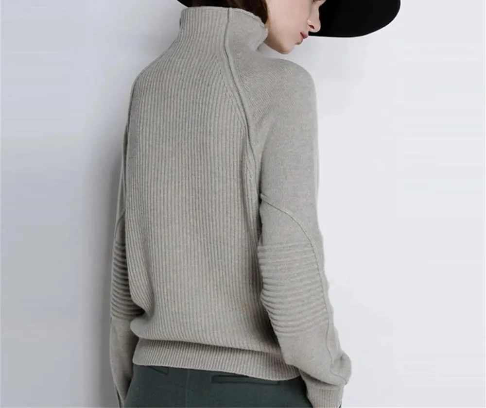 Adhdyuud Women Thickened Turtleneck Pullover Sweater Winter Loose Knitted Wool Oversized Sweater Shirt