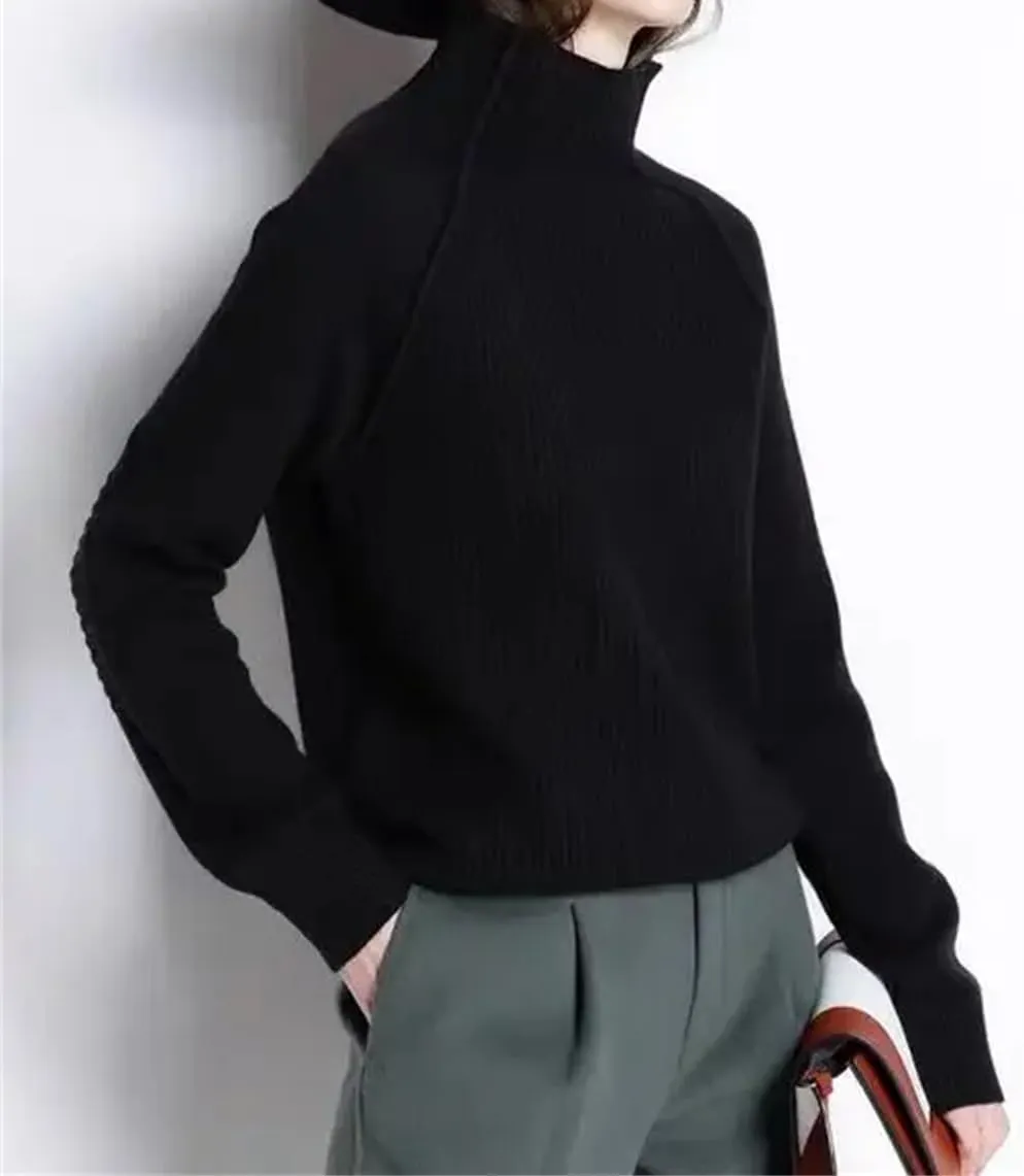 Adhdyuud Women Thickened Turtleneck Pullover Sweater Winter Loose Knitted Wool Oversized Sweater Shirt