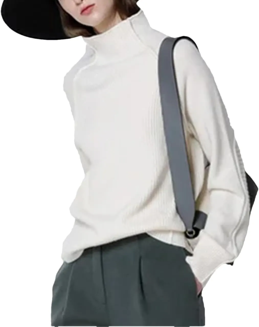 Adhdyuud Women Thickened Turtleneck Pullover Sweater Winter Loose Knitted Wool Oversized Sweater Shirt