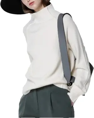 Adhdyuud Women Thickened Turtleneck Pullover Sweater Winter Loose Knitted Wool Oversized Sweater Shirt