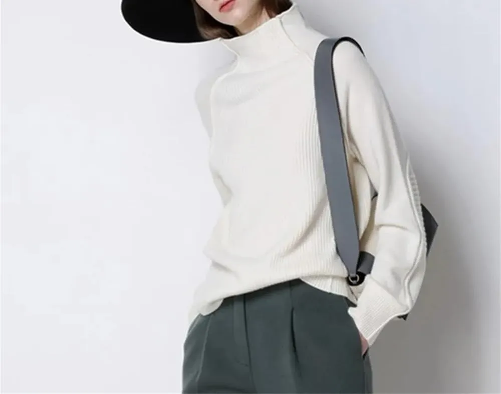 Adhdyuud Women Thickened Turtleneck Pullover Sweater Winter Loose Knitted Wool Oversized Sweater Shirt