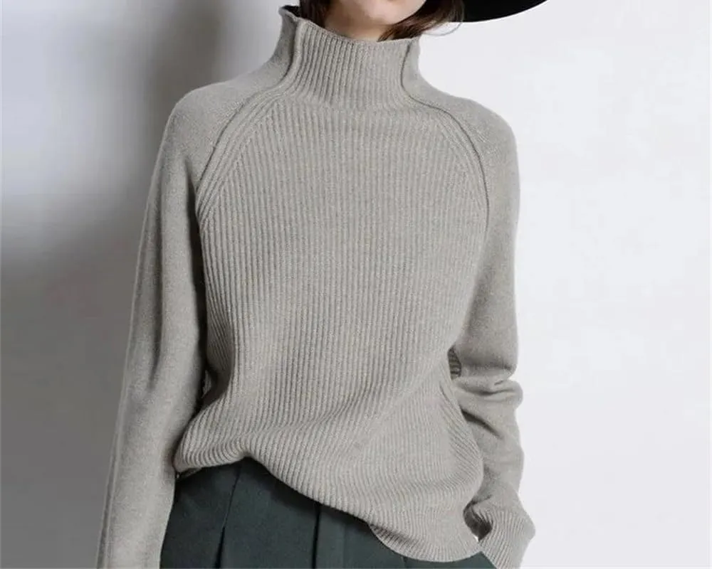 Adhdyuud Women Thickened Turtleneck Pullover Sweater Winter Loose Knitted Wool Oversized Sweater Shirt