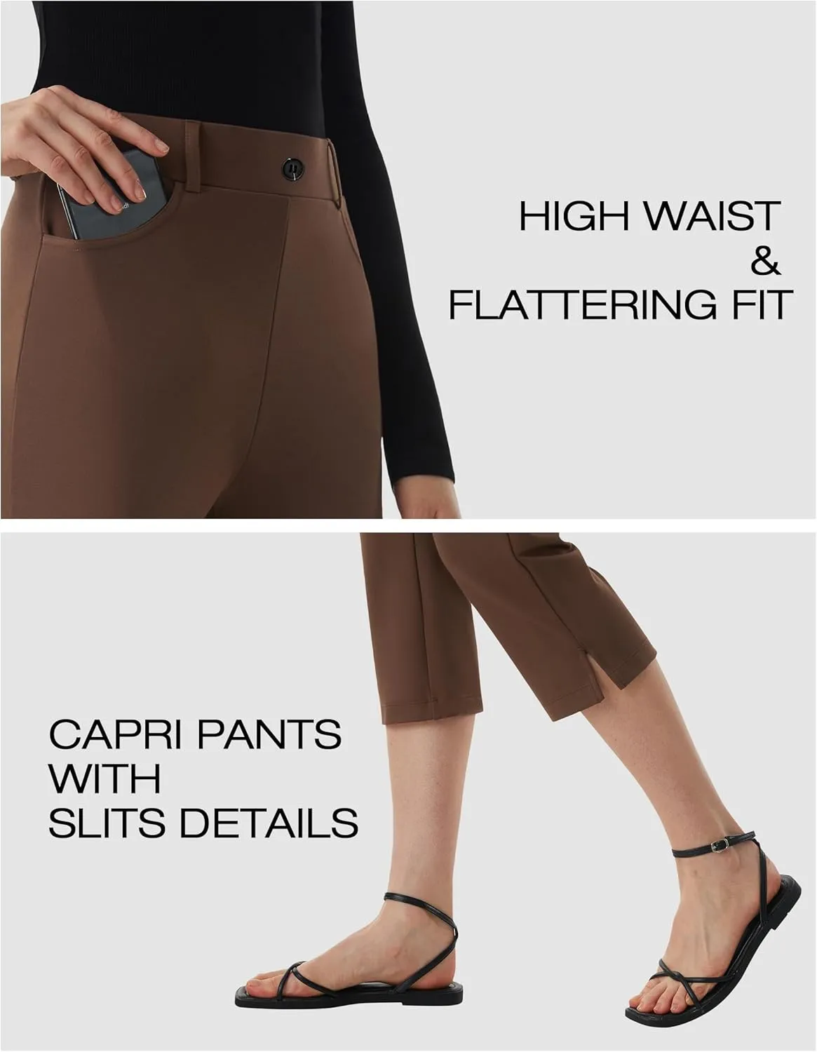 AFITNE Women's Pull On Capri Pants Dress Yoga Pants with Pockets High Waist Stretch Business Work Casual Cropped Slacks 21"