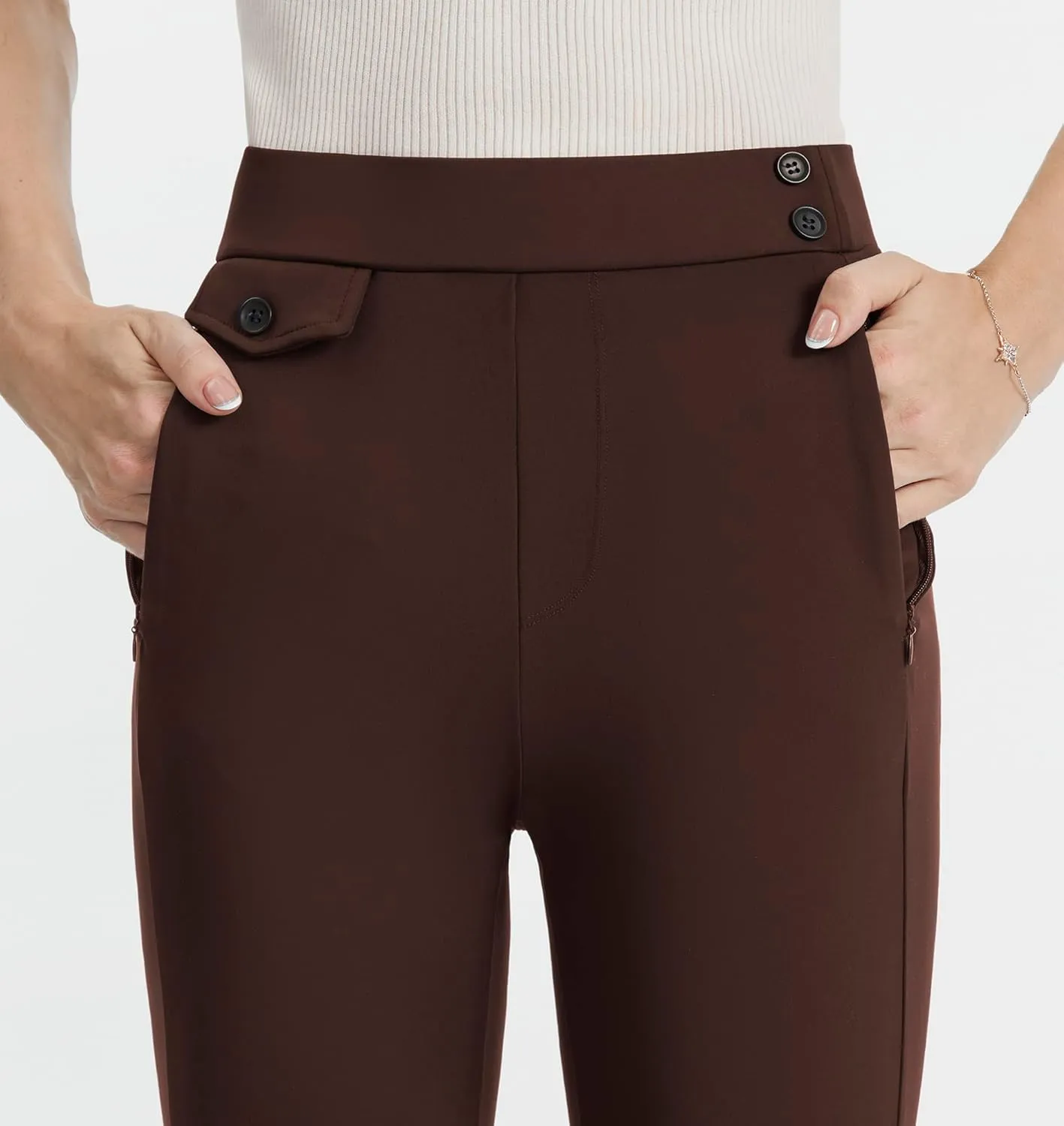 AFITNE Women's Yoga Dress Pants High Waist Pull On Stretchy Straight Leg Work Casual Slacks with Water-Repellent Fabric