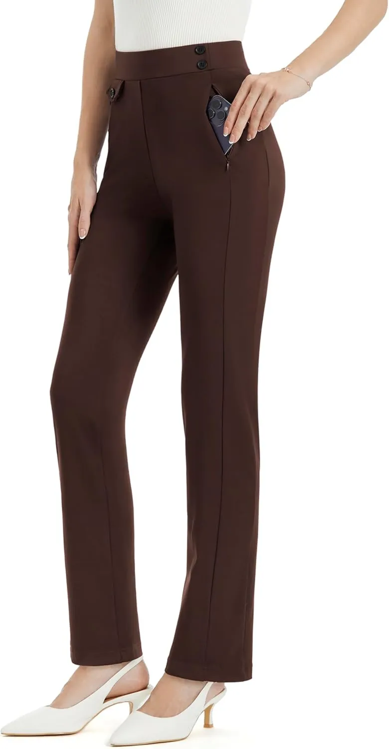 AFITNE Women's Yoga Dress Pants High Waist Pull On Stretchy Straight Leg Work Casual Slacks with Water-Repellent Fabric