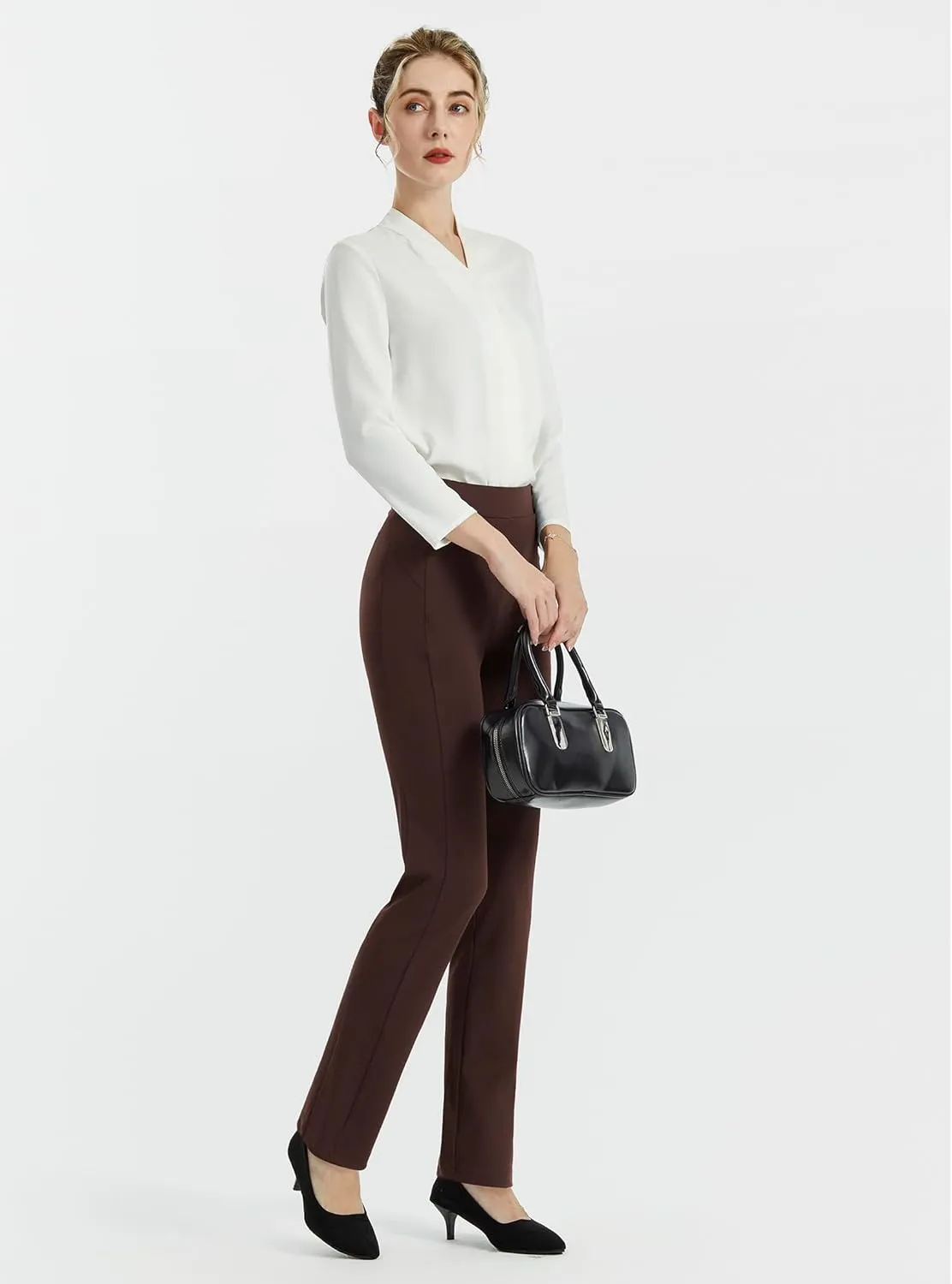 AFITNE Women's Yoga Dress Pants High Waist Pull On Stretchy Straight Leg Work Casual Slacks with Water-Repellent Fabric