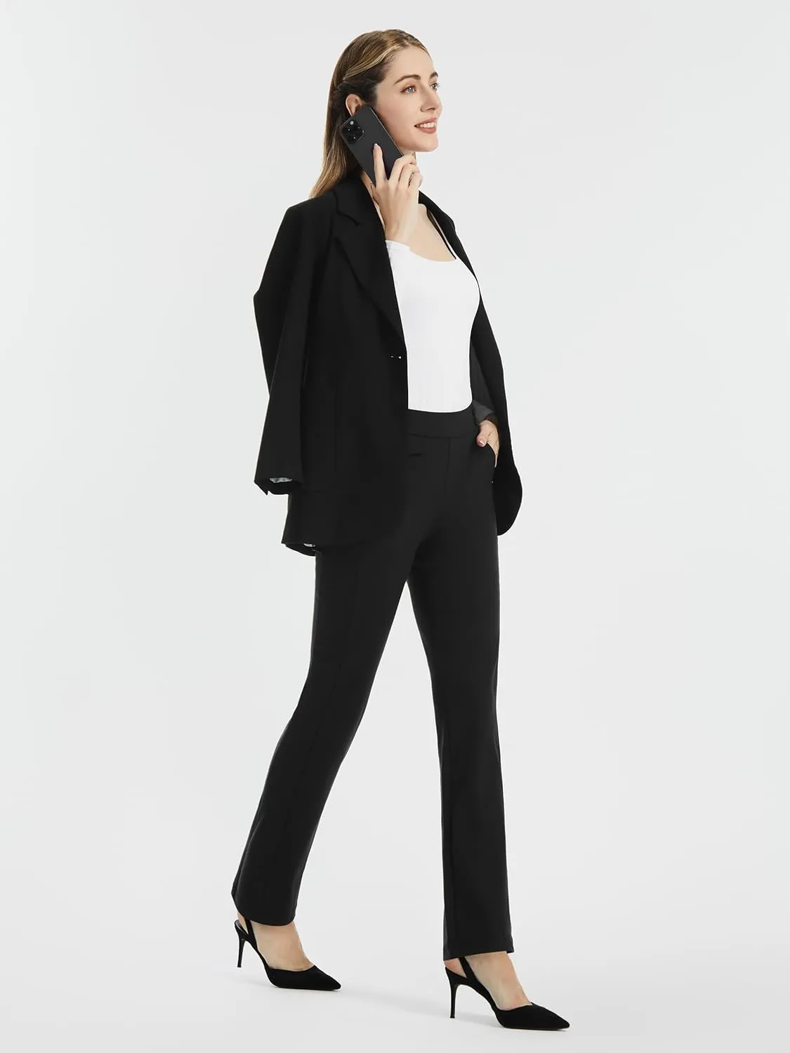 AFITNE Women's Yoga Dress Pants High Waist Pull On Stretchy Straight Leg Work Casual Slacks with Water-Repellent Fabric