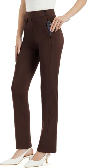 AFITNE Women's Yoga Dress Pants High Waist Pull On Stretchy Straight Leg Work Casual Slacks with Water-Repellent Fabric
