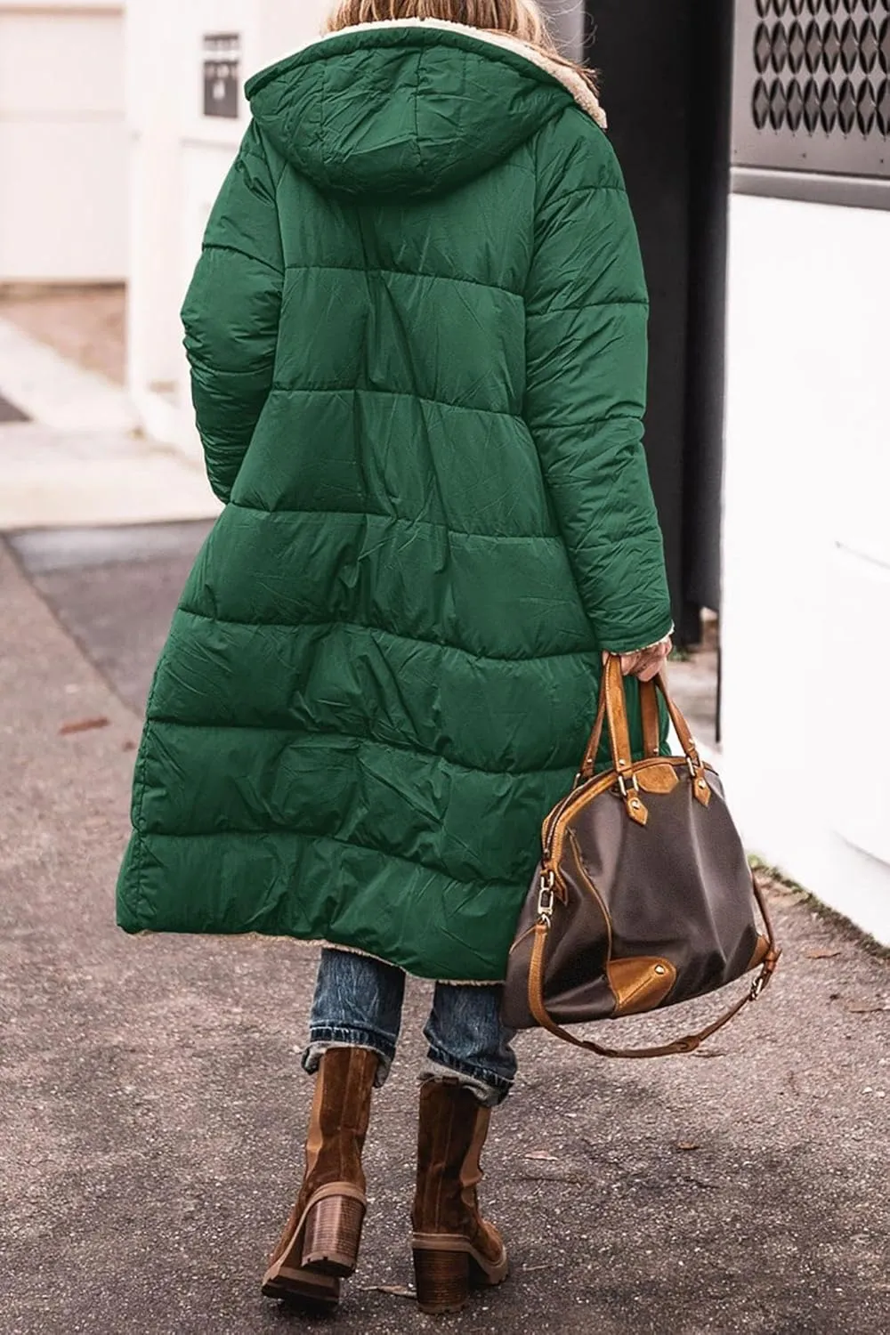 Akivide Womens Fleece Lined Long Jackets Casual Long Sleeve Full Zip Hooded Padded Coat Oversized Winter Warm Coat Outerwear