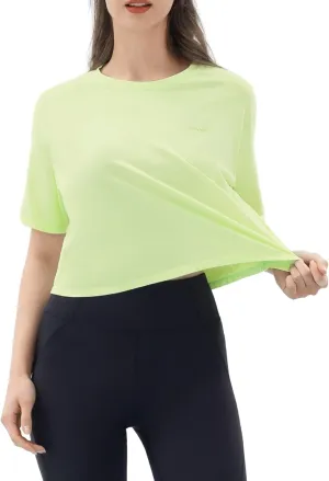 Angel season Workout Tops for Women Cropped Athletic Shirts Loose Fit Crewneck Yoga Top Moisture Wicking Running Gym