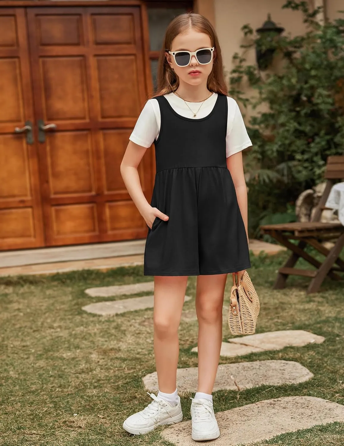 Arshiner Girls' Casual Summer Sleeveless Jumpsuits Loose One Piece Romper Short Overalls Outfits with Pockets