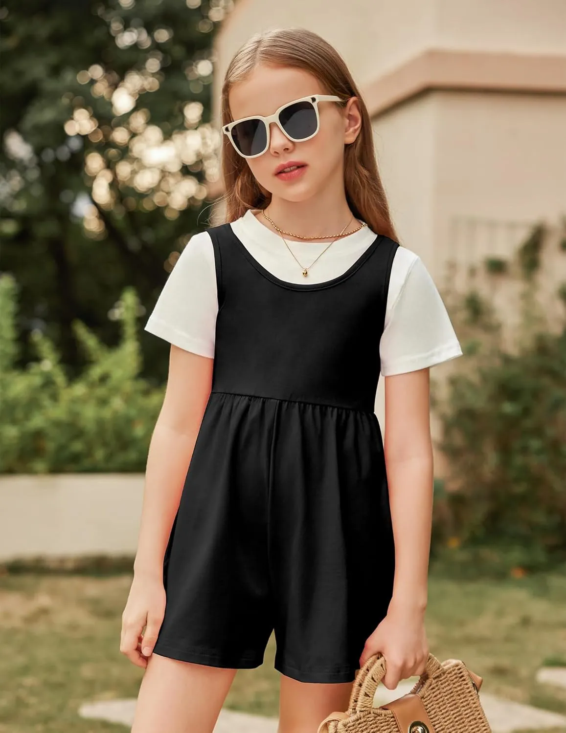 Arshiner Girls' Casual Summer Sleeveless Jumpsuits Loose One Piece Romper Short Overalls Outfits with Pockets
