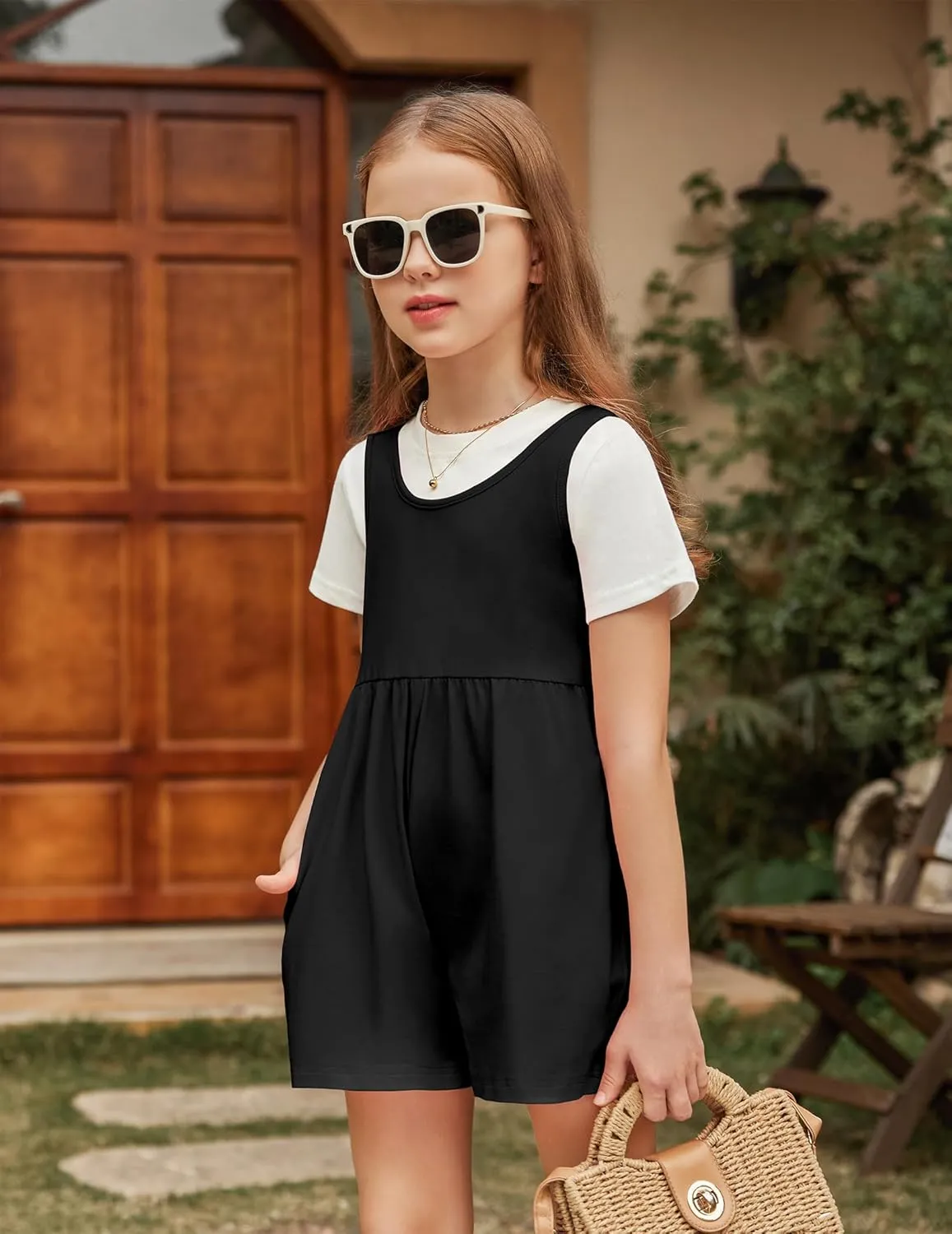 Arshiner Girls' Casual Summer Sleeveless Jumpsuits Loose One Piece Romper Short Overalls Outfits with Pockets