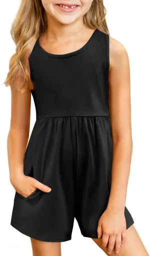 Arshiner Girls' Casual Summer Sleeveless Jumpsuits Loose One Piece Romper Short Overalls Outfits with Pockets