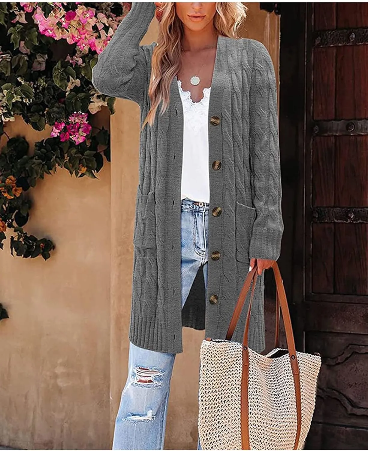 AYGJKIE Women's Long Sleeve Chunky Knit Sweater Cardigan