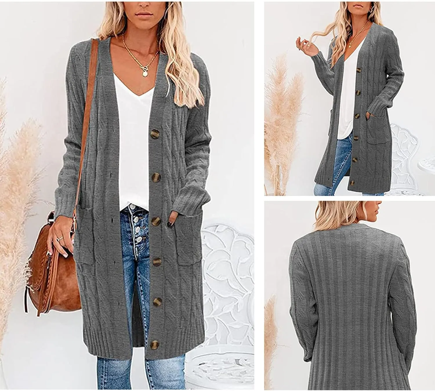AYGJKIE Women's Long Sleeve Chunky Knit Sweater Cardigan