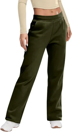 Baggy Sweatpants for Women Elastic Waist Fleece Lined Sweatpants Cinch Bottom Sweat Pants Loose Yoga Pants with Pcokets