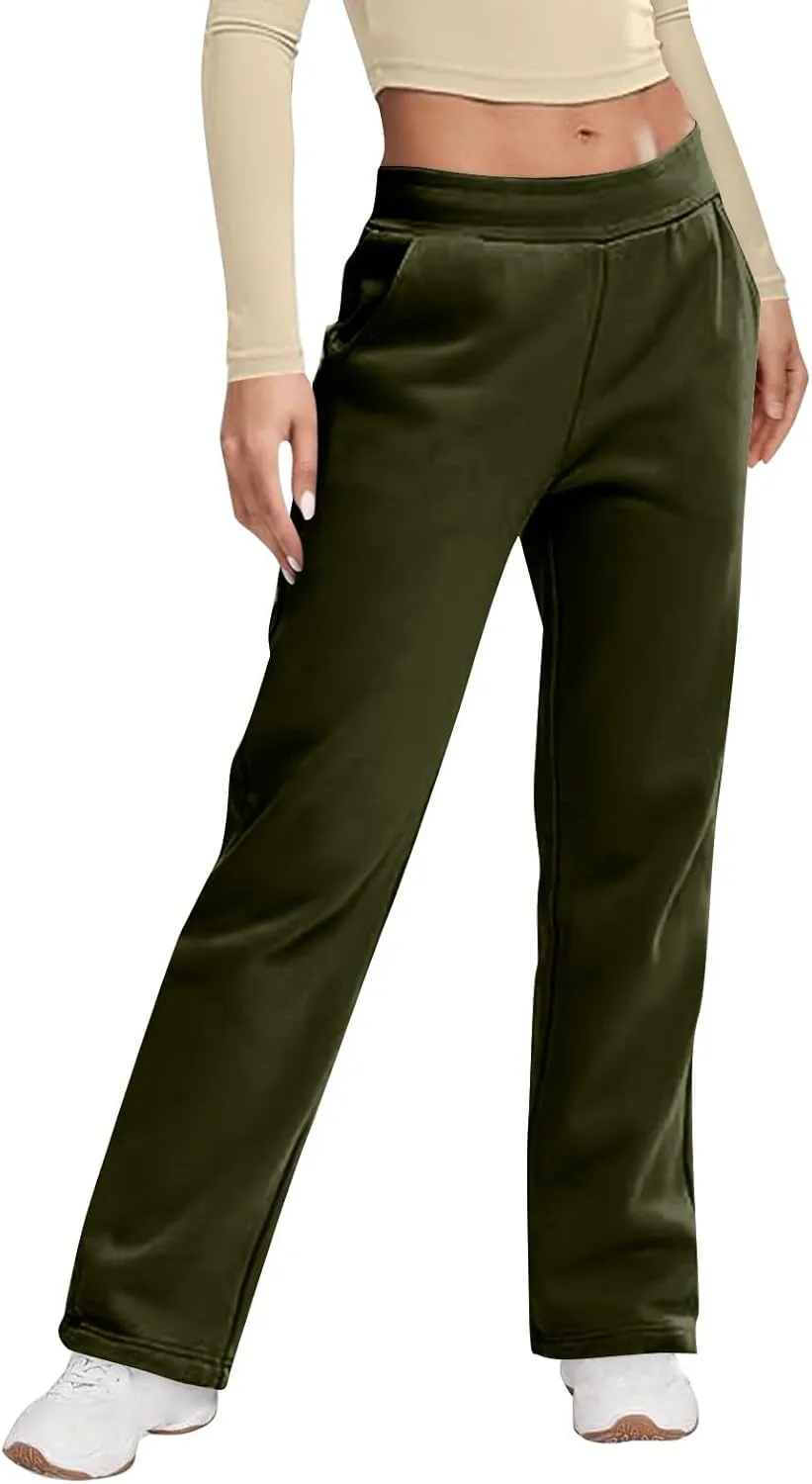 Baggy Sweatpants for Women Elastic Waist Fleece Lined Sweatpants Cinch Bottom Sweat Pants Loose Yoga Pants with Pcokets