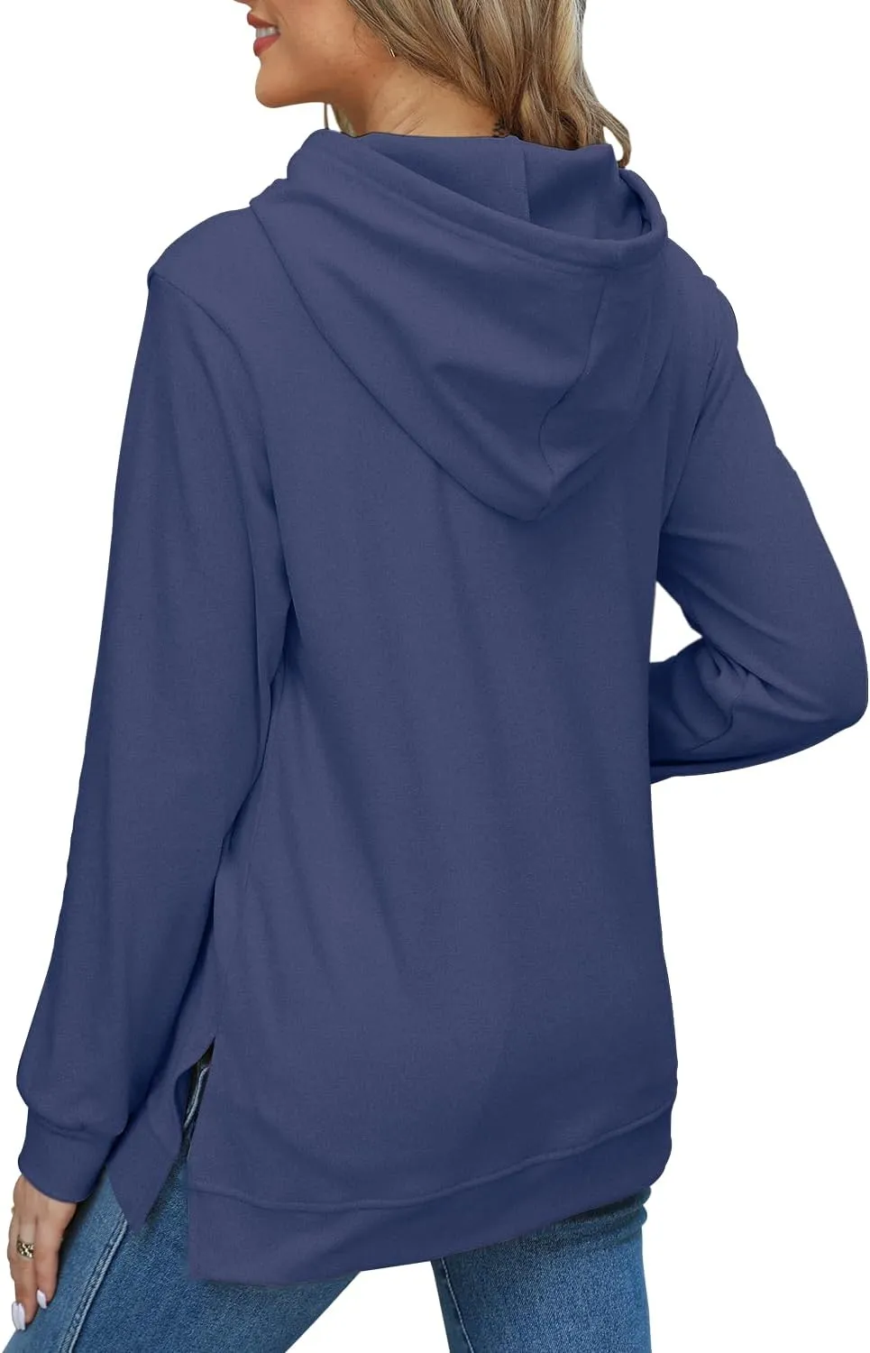 Beimuc Hoodies for Women Fashion Split Hem Drawstring Casual Long Sleeve Sweatshirts Tops with Pockets
