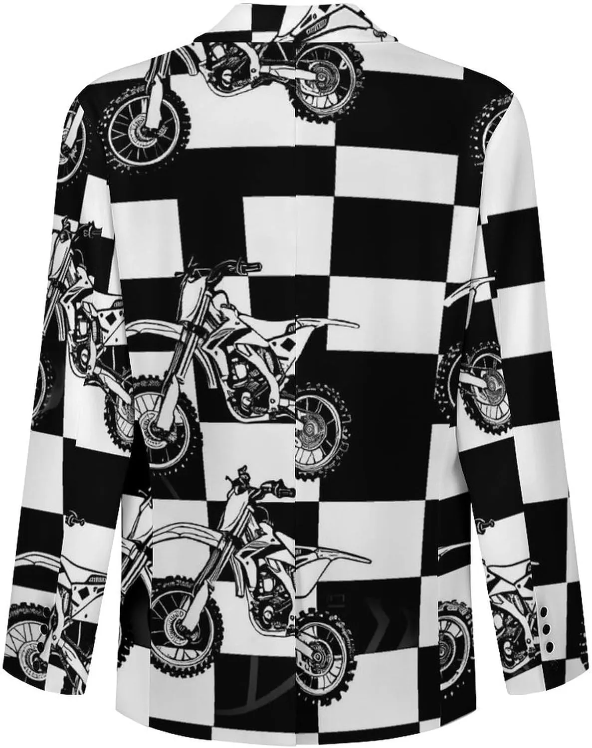 Black And White Plaid Dirt Bikes Men's Fashion Suit Jacket Slim 2 Button Blazer Casual Business Party Dress Coats