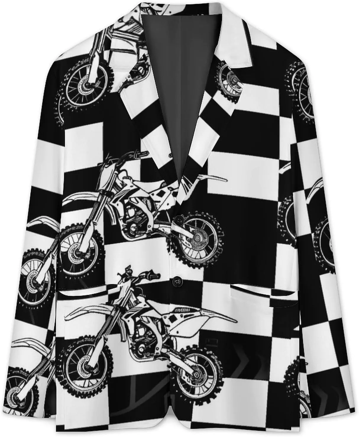Black And White Plaid Dirt Bikes Men's Fashion Suit Jacket Slim 2 Button Blazer Casual Business Party Dress Coats