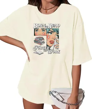 Book Shirts for Women Oversized Born to Read Vintage Bookish Shirt Funny Teacher Tees Book Lover Short Sleeve Tops