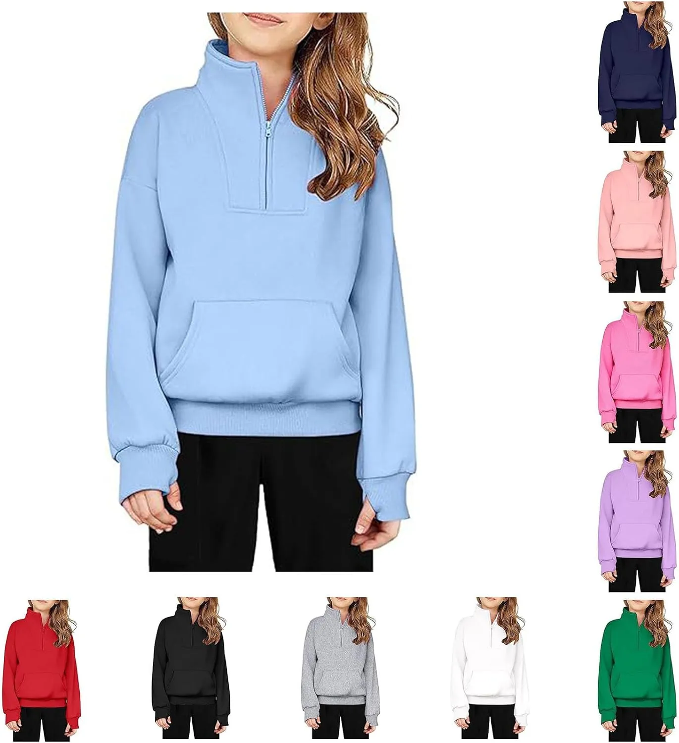 Boys Girls Sweatshirts Half Zip Pullover Fleece Cropped Fall Loose Outfits Fashion Long Sleeve Teenage Girl Sweaters