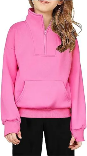 Boys Girls Sweatshirts Half Zip Pullover Fleece Cropped Fall Loose Outfits Fashion Long Sleeve Teenage Girl Sweaters