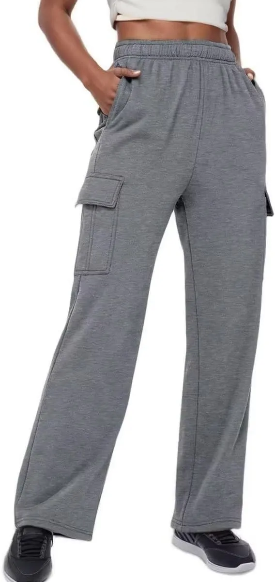 Cargo Pants Women Comfy Wide Leg Sweats Pants Dressy High Waisted Joggers Pants Running Lounge Trousers with Pockets