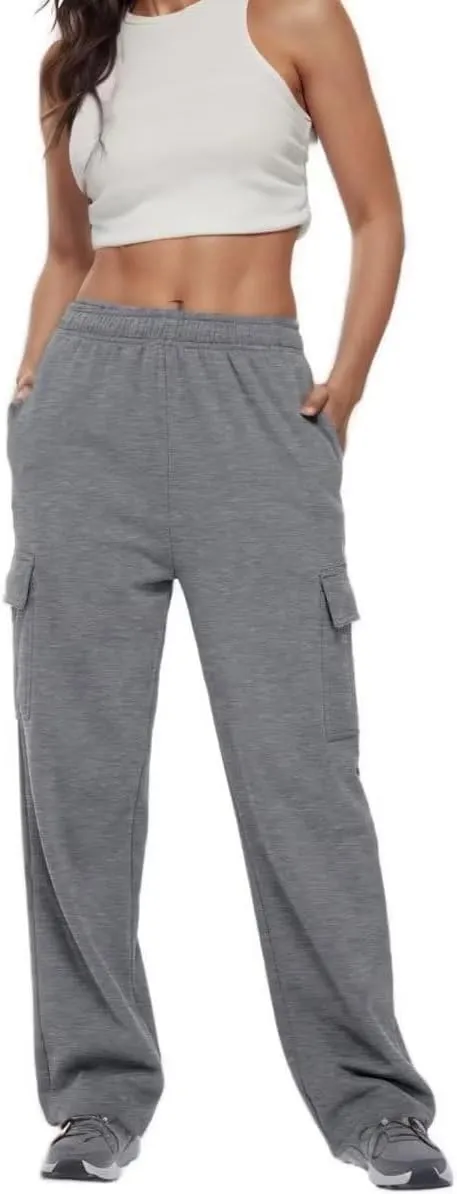 Cargo Pants Women Comfy Wide Leg Sweats Pants Dressy High Waisted Joggers Pants Running Lounge Trousers with Pockets
