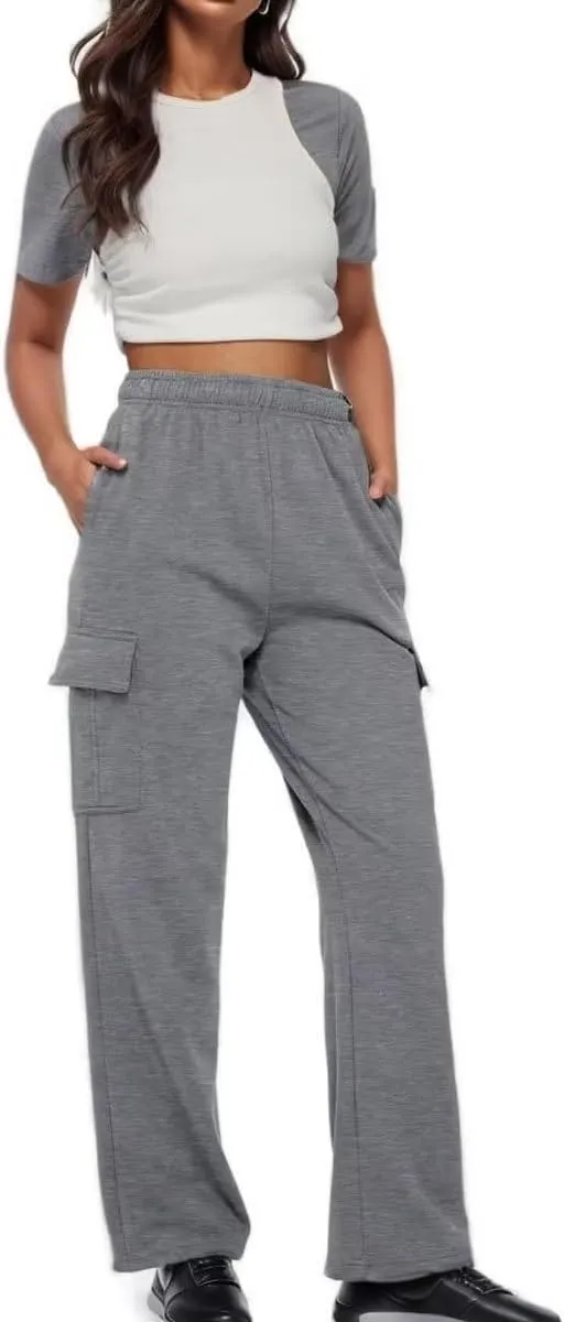 Cargo Pants Women Comfy Wide Leg Sweats Pants Dressy High Waisted Joggers Pants Running Lounge Trousers with Pockets