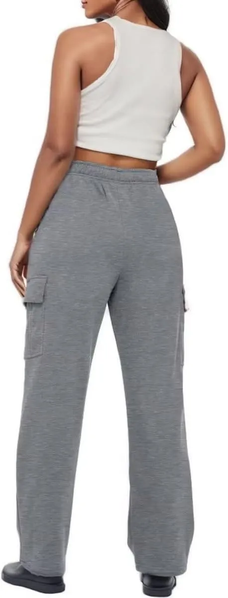 Cargo Pants Women Comfy Wide Leg Sweats Pants Dressy High Waisted Joggers Pants Running Lounge Trousers with Pockets
