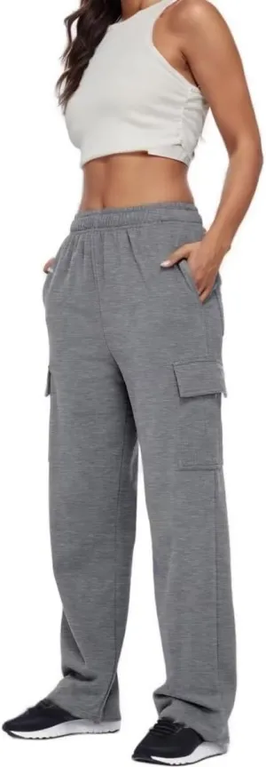 Cargo Pants Women Comfy Wide Leg Sweats Pants Dressy High Waisted Joggers Pants Running Lounge Trousers with Pockets