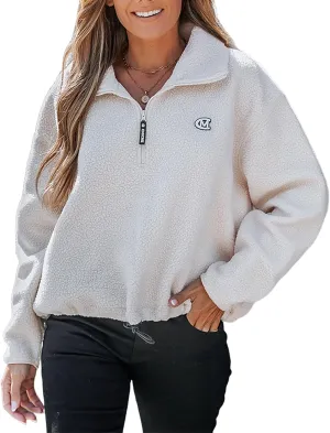 CHICME BEST SHOPPING DEALS Chic Me Women Fleece Sweatshirts Half Zip Long Sleeve Cropped Pullovers Fall Outfits