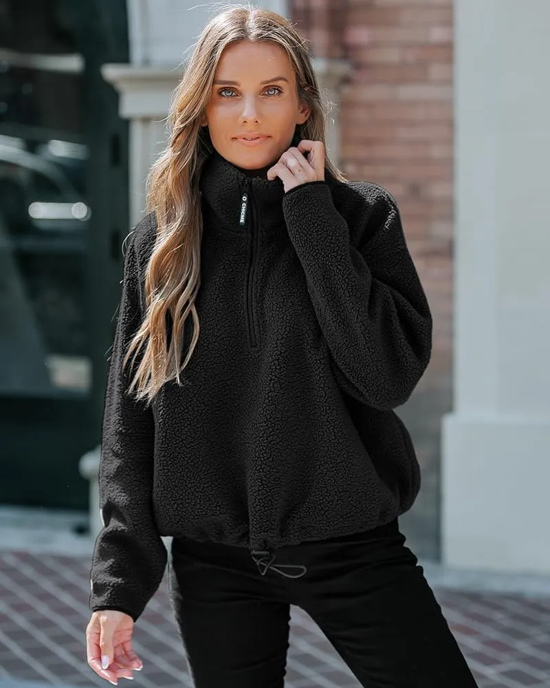 CHICME BEST SHOPPING DEALS Chic Me Women Fleece Sweatshirts Half Zip Long Sleeve Cropped Pullovers Fall Outfits