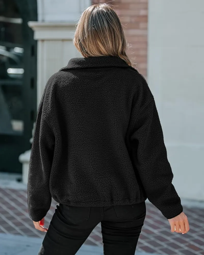 CHICME BEST SHOPPING DEALS Chic Me Women Fleece Sweatshirts Half Zip Long Sleeve Cropped Pullovers Fall Outfits