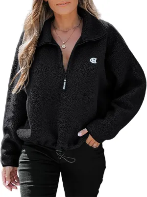 CHICME BEST SHOPPING DEALS Chic Me Women Fleece Sweatshirts Half Zip Long Sleeve Cropped Pullovers Fall Outfits