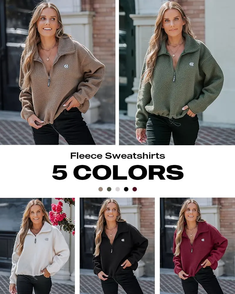 CHICME BEST SHOPPING DEALS Chic Me Women Fleece Sweatshirts Half Zip Long Sleeve Cropped Pullovers Fall Outfits