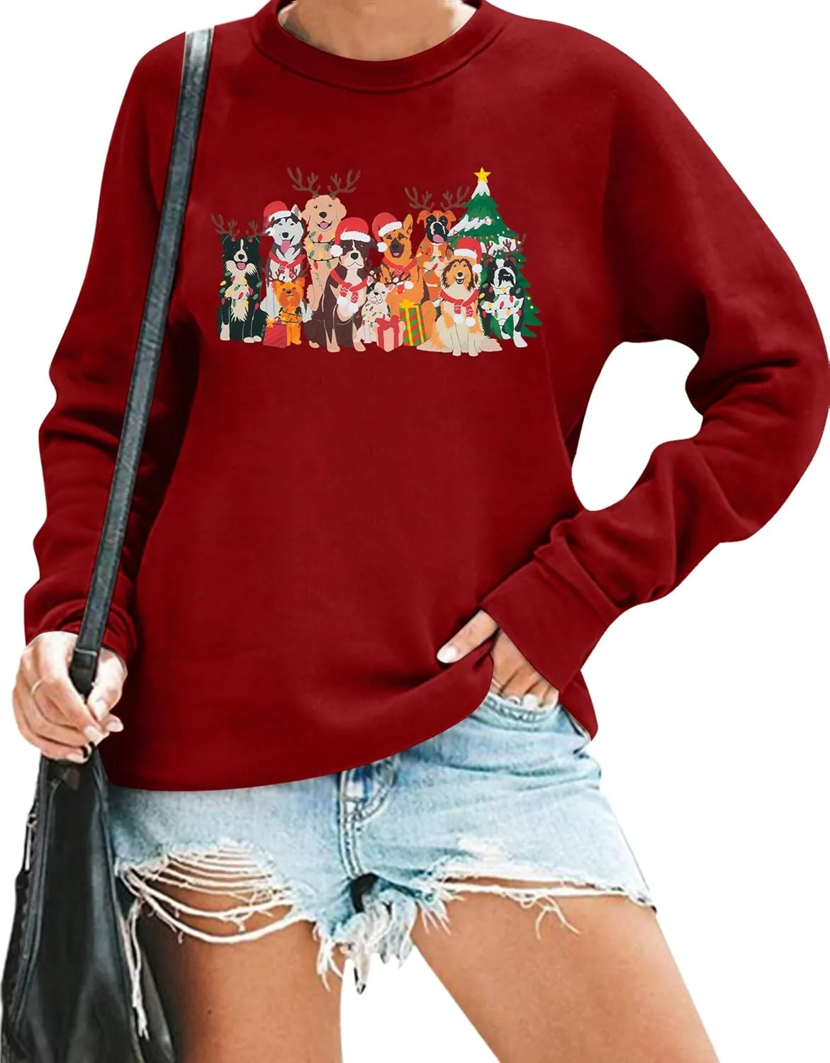 Christmas Dog Sweatshirt Women Cute Dog Graphic Long Sleeve Shirt Doggy Lovers Crewneck Pullover Tops