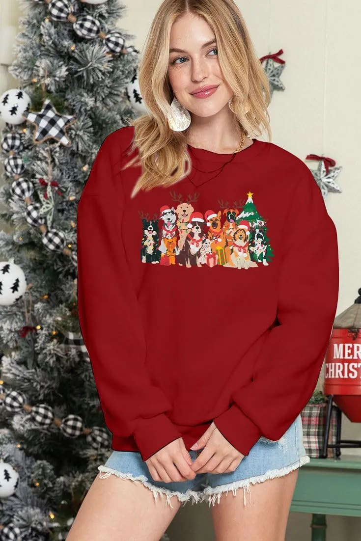 Christmas Dog Sweatshirt Women Cute Dog Graphic Long Sleeve Shirt Doggy Lovers Crewneck Pullover Tops