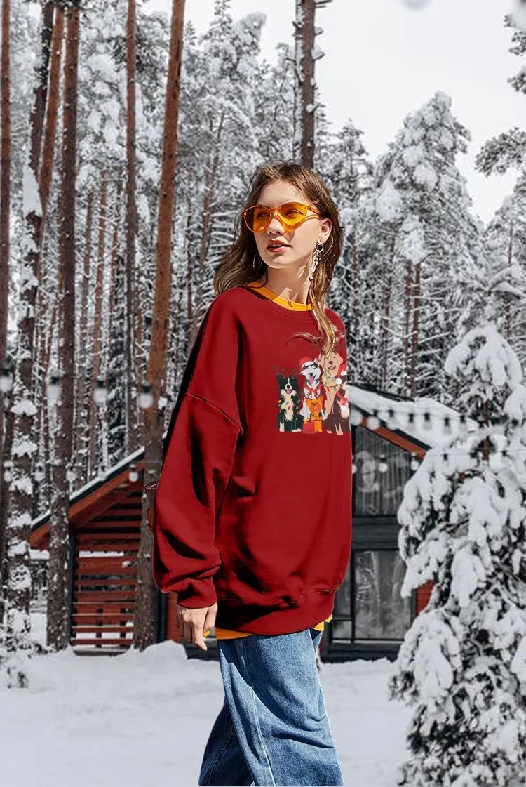 Christmas Dog Sweatshirt Women Cute Dog Graphic Long Sleeve Shirt Doggy Lovers Crewneck Pullover Tops