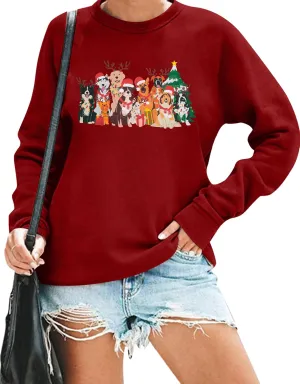 Christmas Dog Sweatshirt Women Cute Dog Graphic Long Sleeve Shirt Doggy Lovers Crewneck Pullover Tops