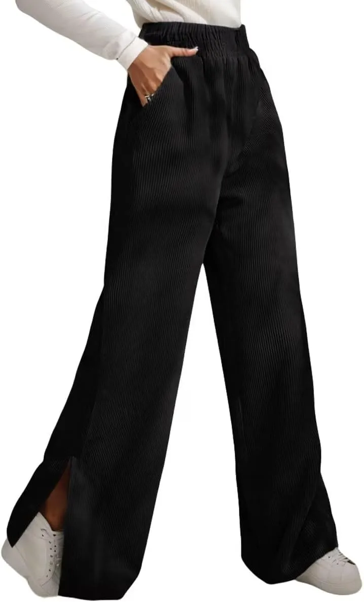Corduroy Pants for Women Plus Size Wide Leg Casual Pant Tall High Waist Women Pants Bell Bottom Trousers with Pockets